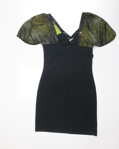 St-Martins Womens Black Polyester Shift Size S V-Neck Zip