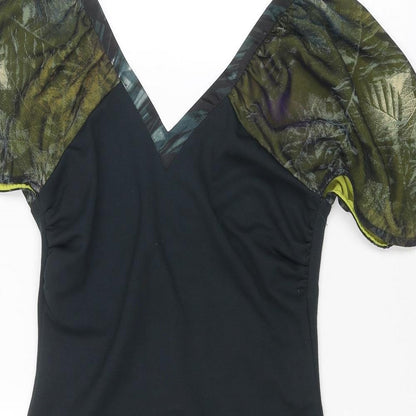 St-Martins Womens Black Polyester Shift Size S V-Neck Zip