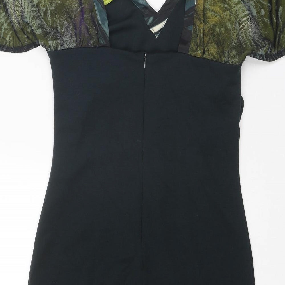 St-Martins Womens Black Polyester Shift Size S V-Neck Zip