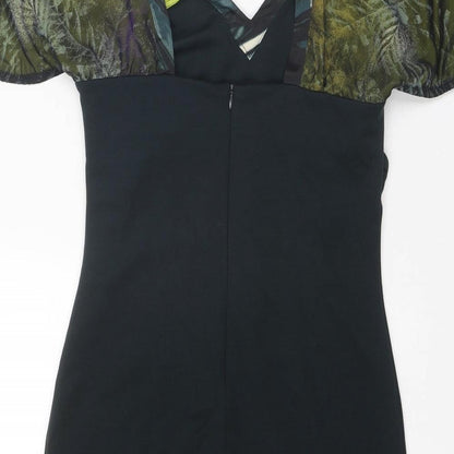 St-Martins Womens Black Polyester Shift Size S V-Neck Zip