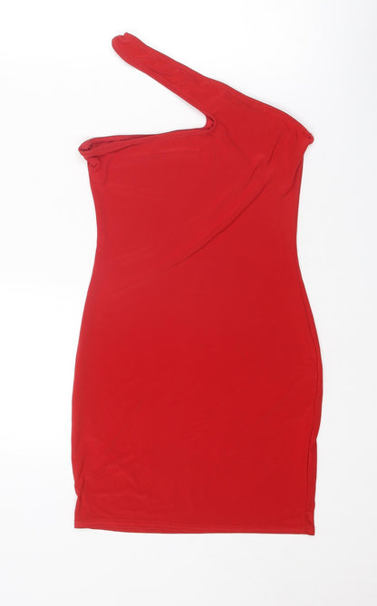 Missguided Womens Red Polyester Mini Size 8 One Shoulder Pullover - Asymmetric Neckline