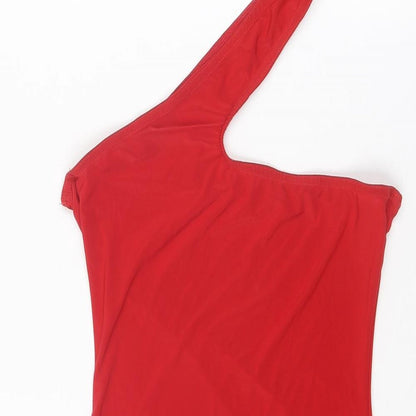 Missguided Womens Red Polyester Mini Size 8 One Shoulder Pullover - Asymmetric Neckline