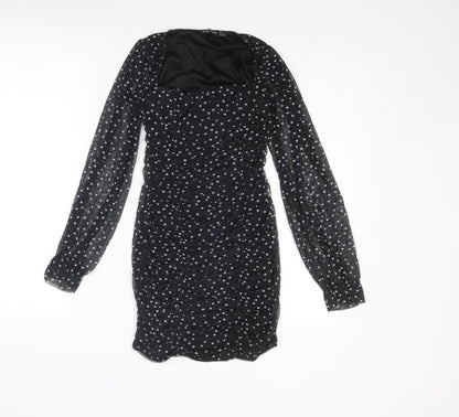Nasty Gal Womens Black Polka Dot Polyester Bodycon Size 8 Square Neck Pullover