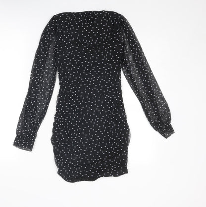 Nasty Gal Womens Black Polka Dot Polyester Bodycon Size 8 Square Neck Pullover