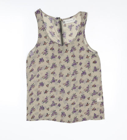Womens UK Size 14 Hearts & Bows Beige Basic Tank