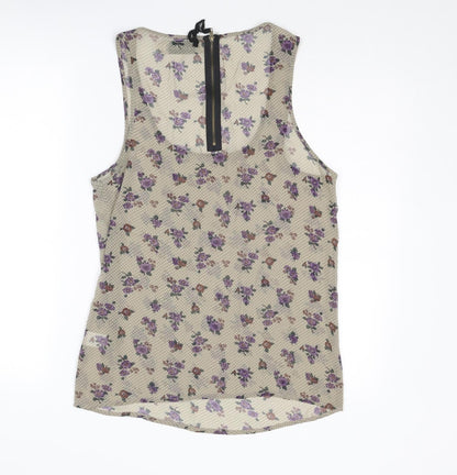 Womens UK Size 14 Hearts & Bows Beige Basic Tank