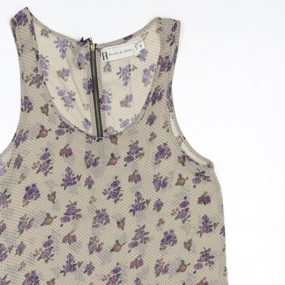 Womens UK Size 14 Hearts & Bows Beige Basic Tank