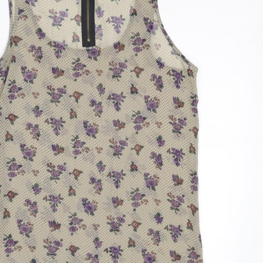 Womens UK Size 14 Hearts & Bows Beige Basic Tank