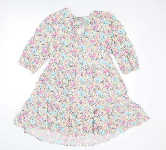 NEXT Womens Multicoloured Floral Viscose Trapeze & Swing Size 10 Round Neck Tie