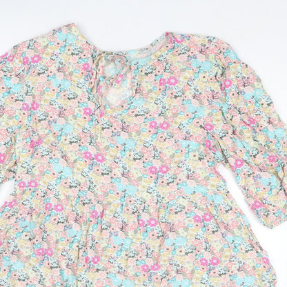 NEXT Womens Multicoloured Floral Viscose Trapeze & Swing Size 10 Round Neck Tie