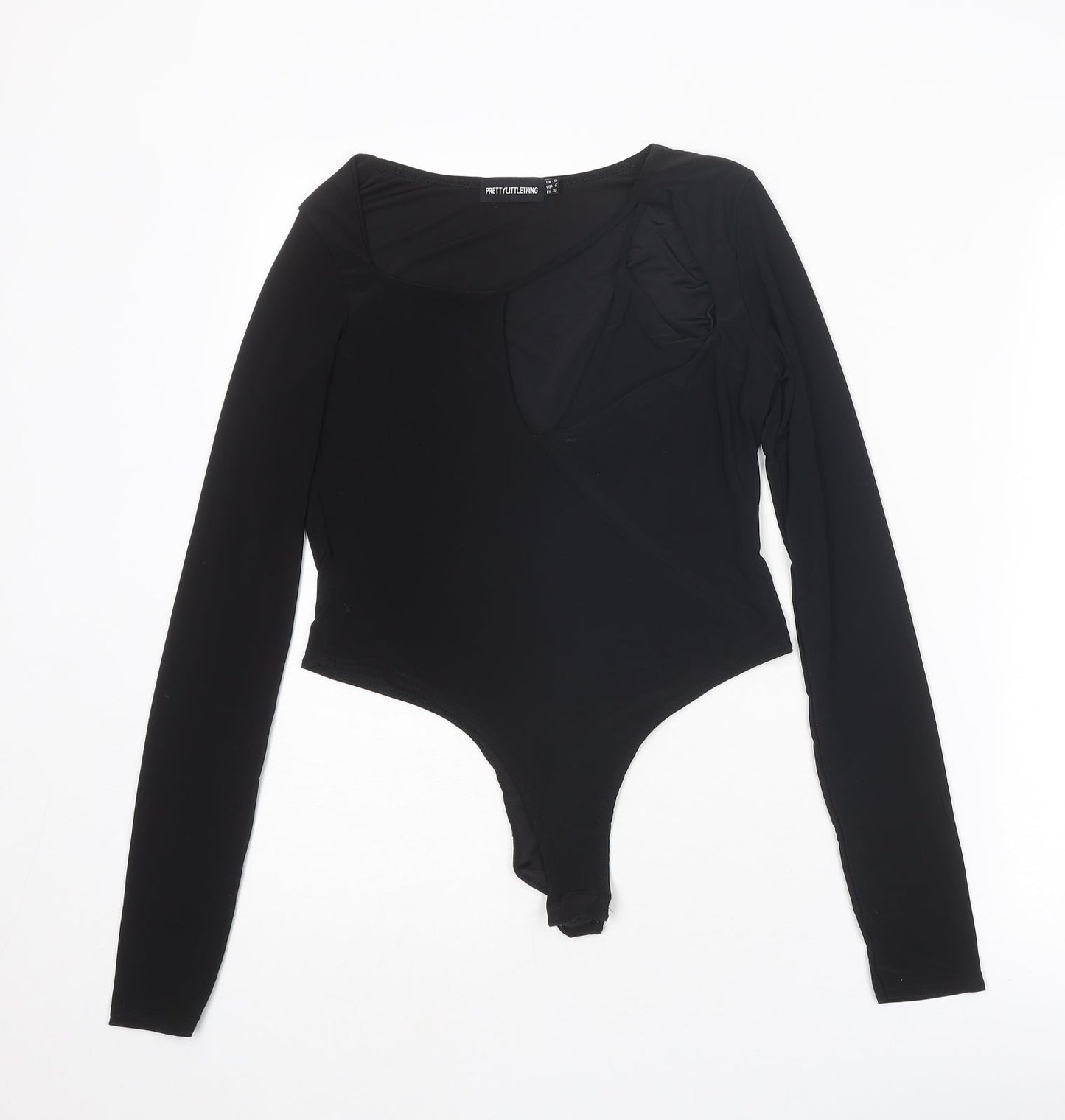 PRETTYLITTLETHING Womens Black Polyester Bodysuit One-Piece Size 10 Snap