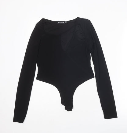 PRETTYLITTLETHING Womens Black Polyester Bodysuit One-Piece Size 10 Snap
