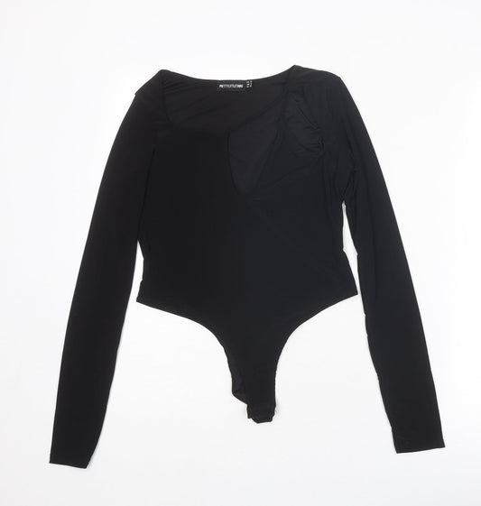 PRETTYLITTLETHING Womens Black Polyester Bodysuit One-Piece Size 10 Snap