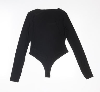 PRETTYLITTLETHING Womens Black Polyester Bodysuit One-Piece Size 10 Snap