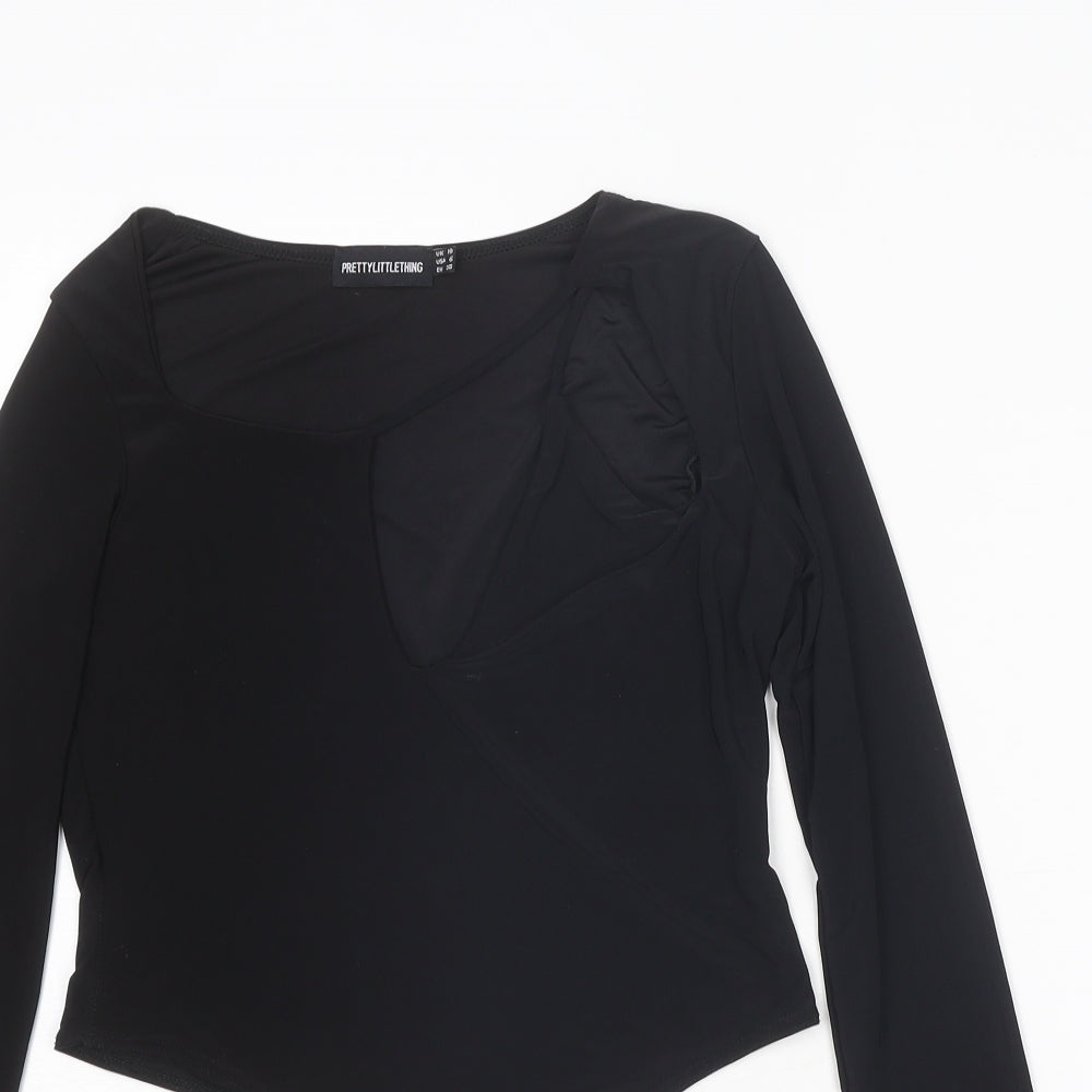 PRETTYLITTLETHING Womens Black Polyester Bodysuit One-Piece Size 10 Snap