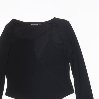 PRETTYLITTLETHING Womens Black Polyester Bodysuit One-Piece Size 10 Snap