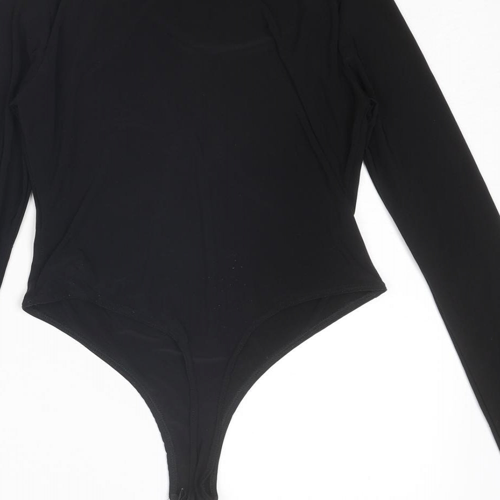 PRETTYLITTLETHING Womens Black Polyester Bodysuit One-Piece Size 10 Snap
