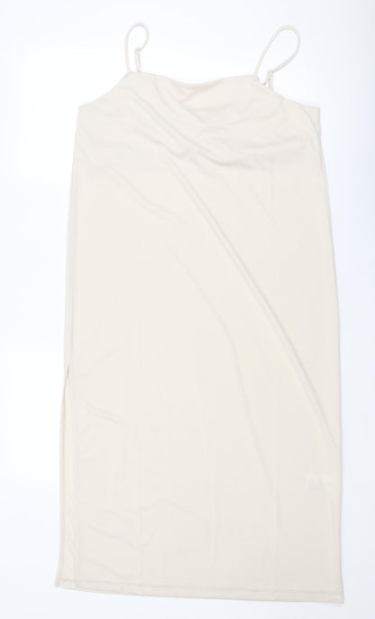 H&M Womens Beige Polyester Slip Dress Size M Cowl Neck Pullover