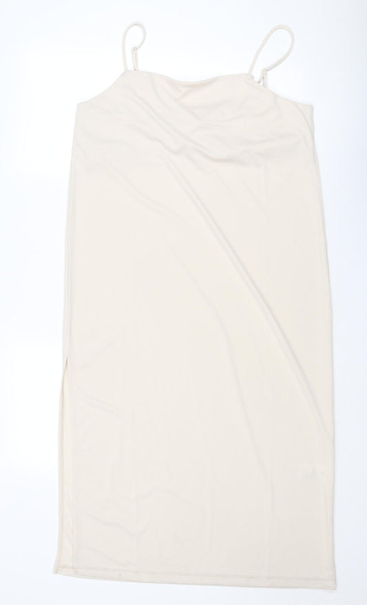 H&M Womens Beige Polyester Slip Dress Size M Cowl Neck Pullover