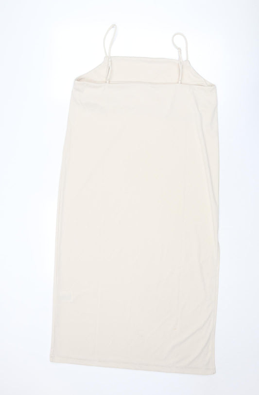 H&M Womens Beige Polyester Slip Dress Size M Cowl Neck Pullover