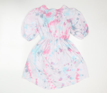 Boohoo Womens Multicoloured Tie Dye Cotton Fit & Flare Size 10 Round Neck Tie