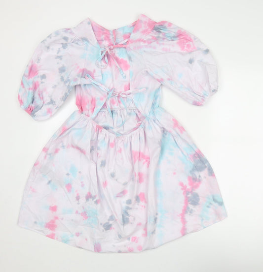 Boohoo Womens Multicoloured Tie Dye Cotton Fit & Flare Size 10 Round Neck Tie