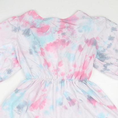 Boohoo Womens Multicoloured Tie Dye Cotton Fit & Flare Size 10 Round Neck Tie