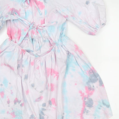 Boohoo Womens Multicoloured Tie Dye Cotton Fit & Flare Size 10 Round Neck Tie