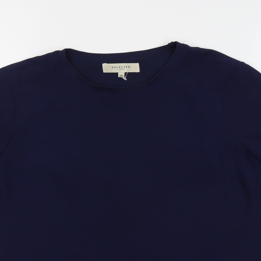 Womens UK Size 8 Selected Femme Blue Basic T-Shirt