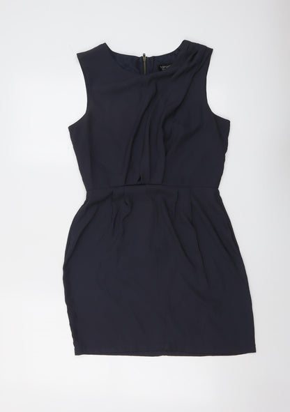 Topshop Womens Grey Polyester Shift Size 10 Boat Neck Zip