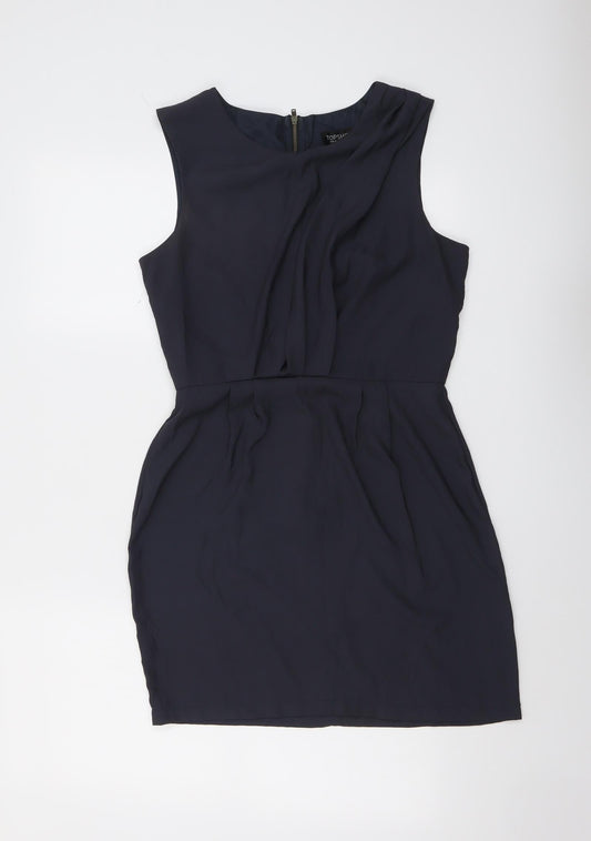 Topshop Womens Grey Polyester Shift Size 10 Boat Neck Zip