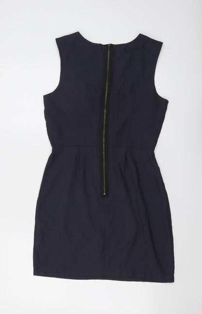 Topshop Womens Grey Polyester Shift Size 10 Boat Neck Zip