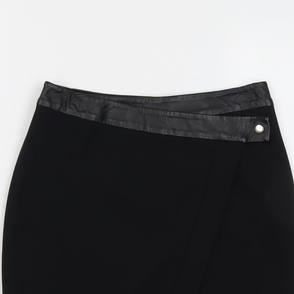 H&M Womens Black Polyester A-Line Skirt Size 6 Snap