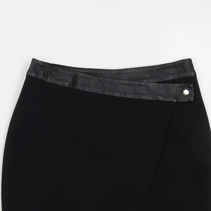 H&M Womens Black Polyester A-Line Skirt Size 6 Snap
