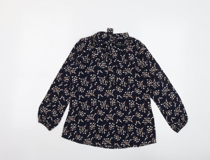 Popsoda Womens Blue Geometric Polyester Basic Blouse Size 8 Round Neck