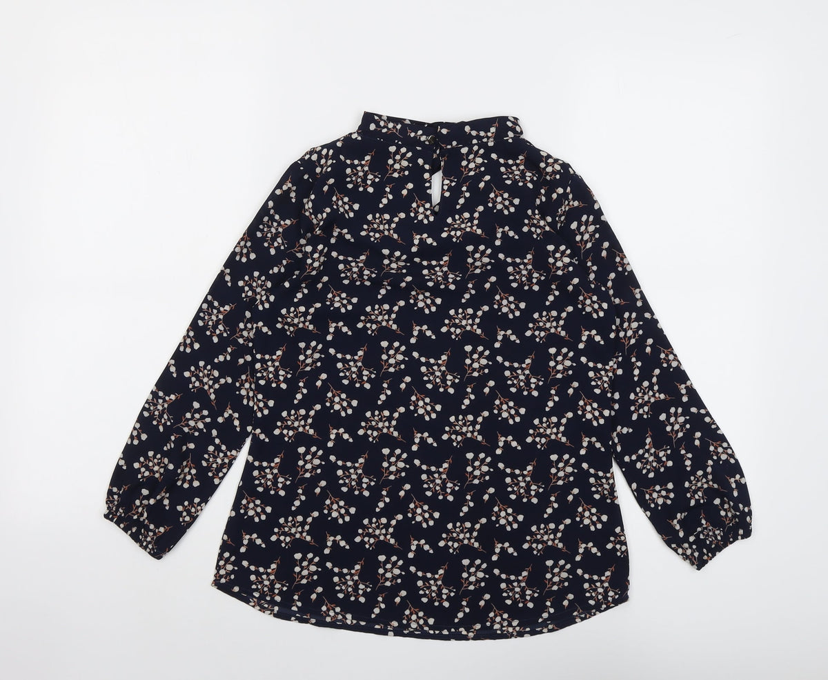Popsoda Womens Blue Geometric Polyester Basic Blouse Size 8 Round Neck