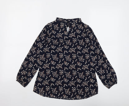 Popsoda Womens Blue Geometric Polyester Basic Blouse Size 8 Round Neck