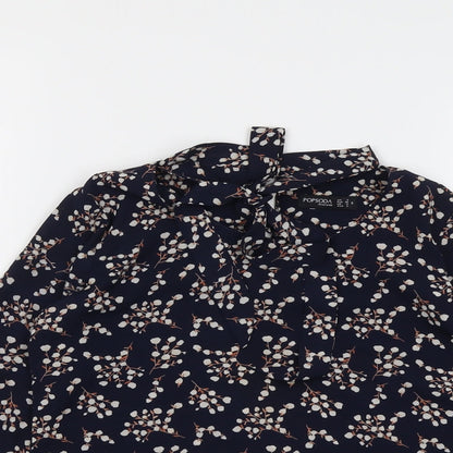 Popsoda Womens Blue Geometric Polyester Basic Blouse Size 8 Round Neck