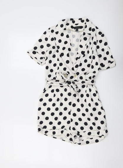 Topshop Womens Ivory Polka Dot Viscose Playsuit One-Piece Size 4 Zip