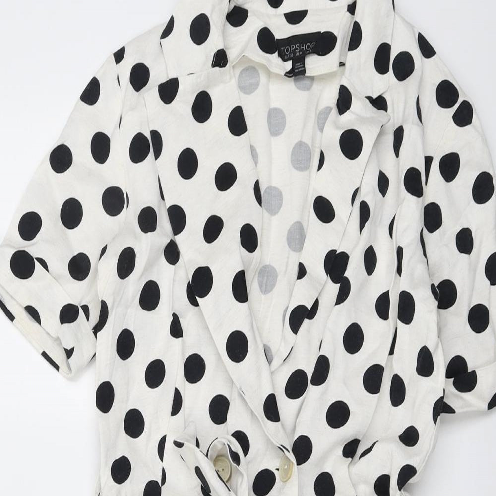 Topshop Womens Ivory Polka Dot Viscose Playsuit One-Piece Size 4 Zip