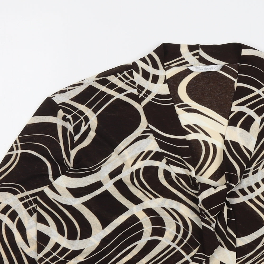 Berkertex Womens Brown Geometric Polyester Basic Blouse Size 16 V-Neck