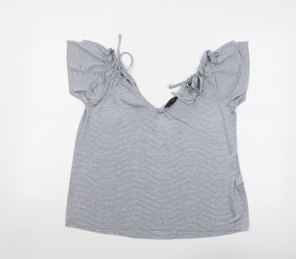 New Look Womens Grey Polyester Basic Blouse Size 14 V-Neck - Textured