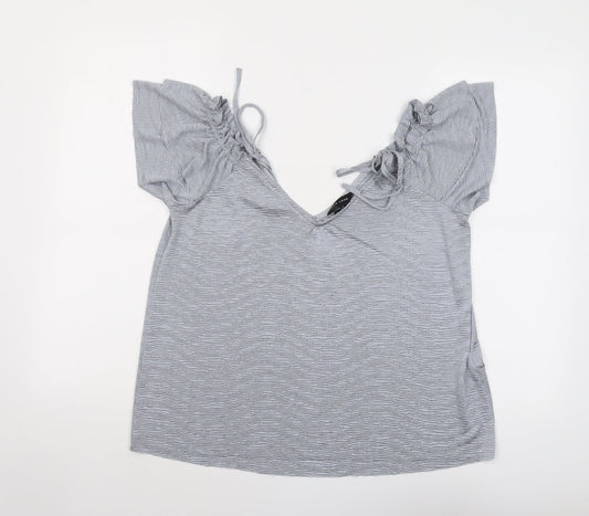 New Look Womens Grey Polyester Basic Blouse Size 14 V-Neck - Textured