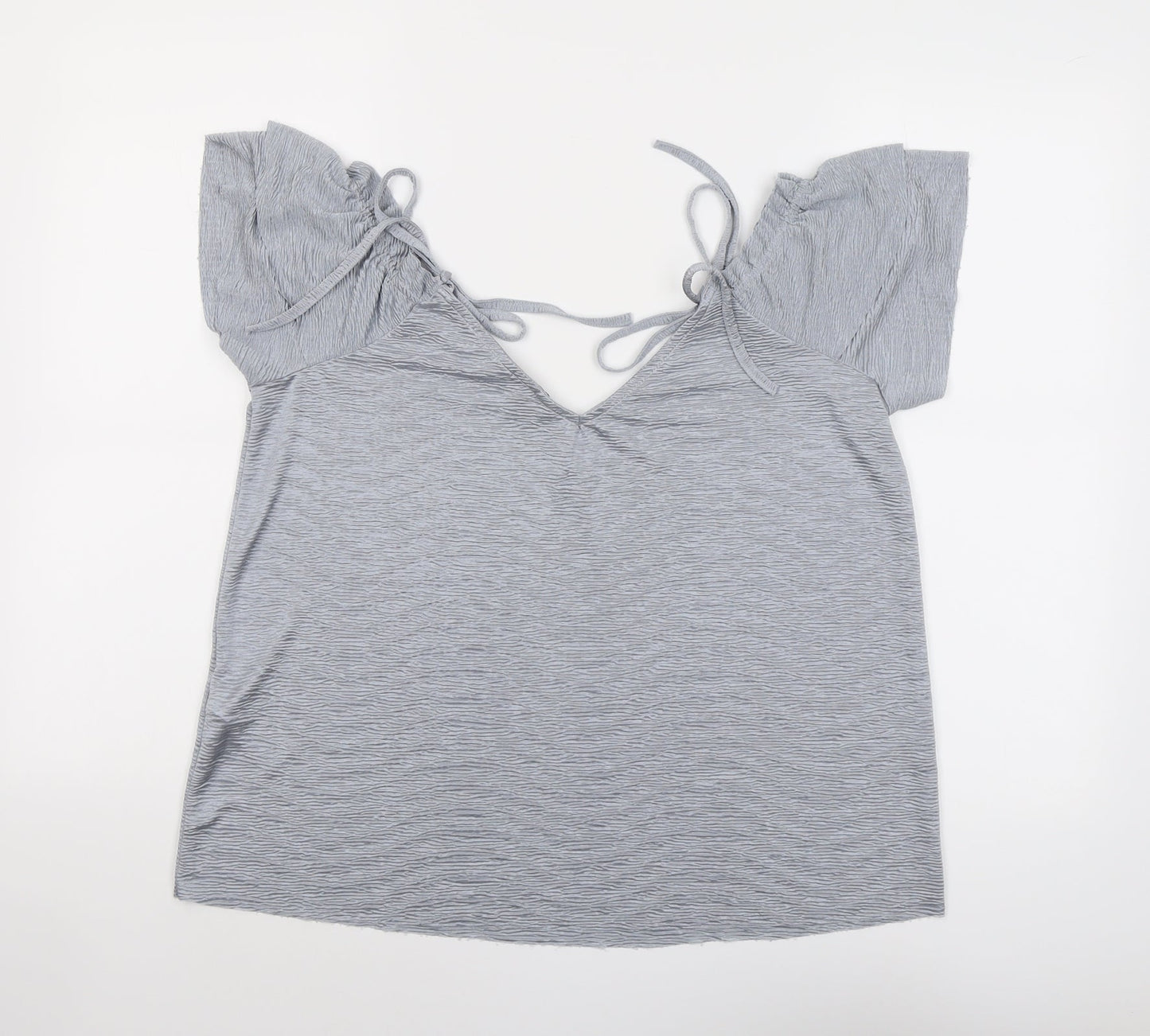 New Look Womens Grey Polyester Basic Blouse Size 14 V-Neck - Textured