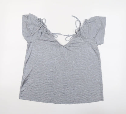 New Look Womens Grey Polyester Basic Blouse Size 14 V-Neck - Textured