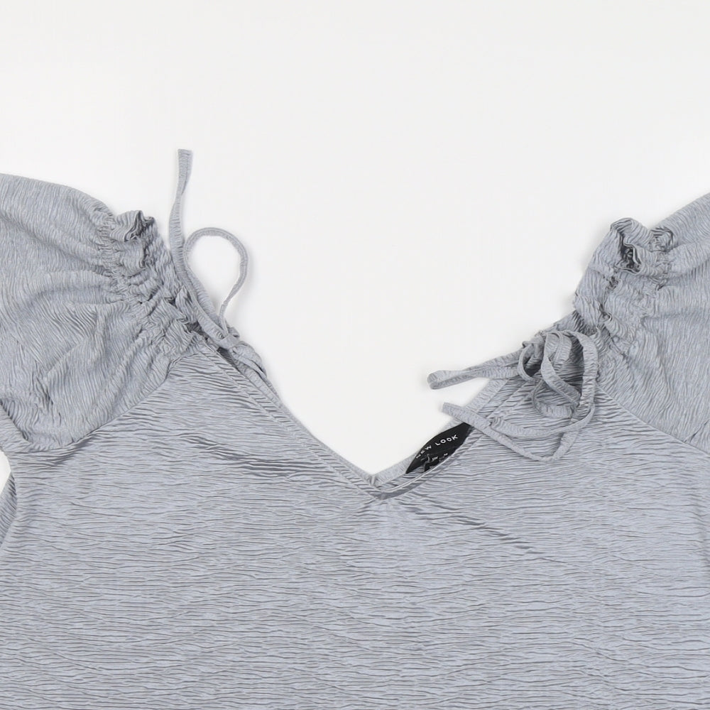 New Look Womens Grey Polyester Basic Blouse Size 14 V-Neck - Textured