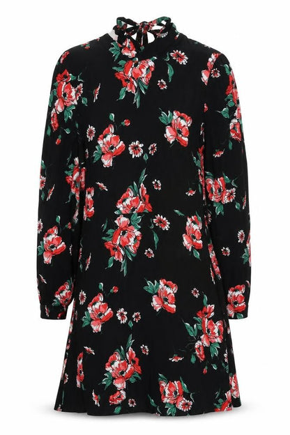ASOS Womens Black Floral Viscose A-Line Size 8 Round Neck Zip