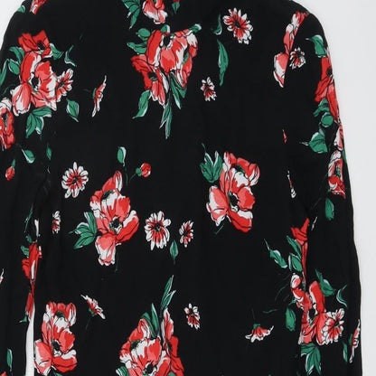 ASOS Womens Black Floral Viscose A-Line Size 8 Round Neck Zip