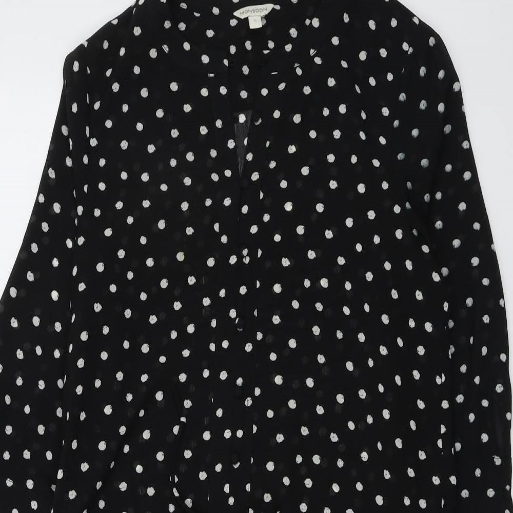 Monsoon Womens Black Polka Dot Polyester A-Line Size S Round Neck Button