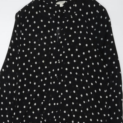 Monsoon Womens Black Polka Dot Polyester A-Line Size S Round Neck Button